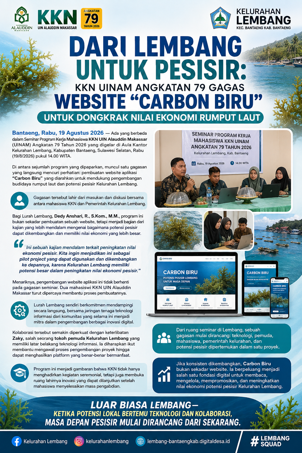 Dari Lembang untuk Pesisir: KKN UINAM Angkatan 79 Gagas Website “Carbon Biru” untuk Dongkrak Nilai Ekonomi Rumput Laut